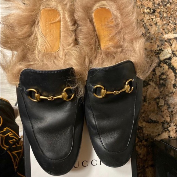 leather fur mules